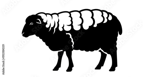 Sheep Silhouette Standing on White Background.