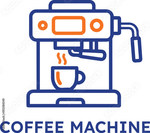 Modern coffee machine with steaming cup on transparent background
