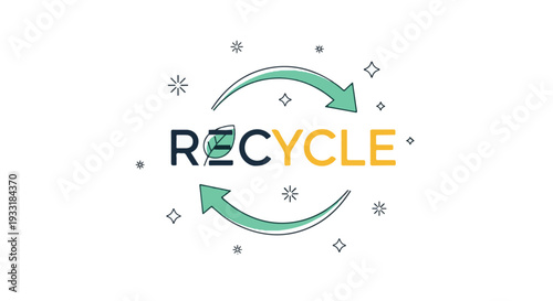 Recycle word with green arrows and leaf symbol for eco-friendly sustainability