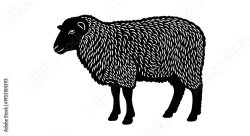 Sheep Standing Profile Black Illustration.