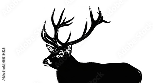 Silhouette of a Deer with Antlers.