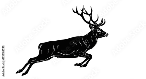 Running Deer with Antlers Silhouette.