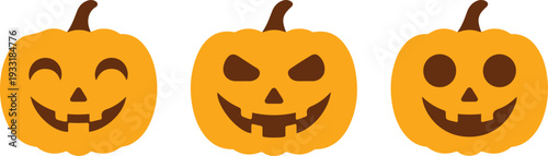 Three Orange Halloween Pumpkins With Simple Faces cartoon