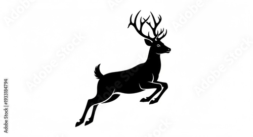 Running Deer with Antlers Silhouette.