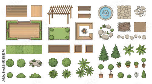 Landscape Architecture Top View Elements – Tree Plant Garden Park Symbols for Site Plan Urban Design and Landscape Blueprint