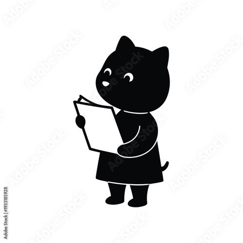 Adorable Black Silhouette of a Cat Reading a Book, Symbolizing Curiosity and Learning