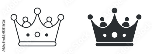 Royal Crown Icon Set, King or Queen Symbol Line and Solid Vector Illustration