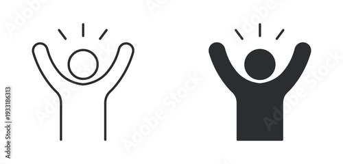 Celebrating Person Icon Set, Success Gesture Line and Solid Vector Illustration