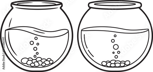 Two fish bowls with water and pebbles silhouette for aquatic pets