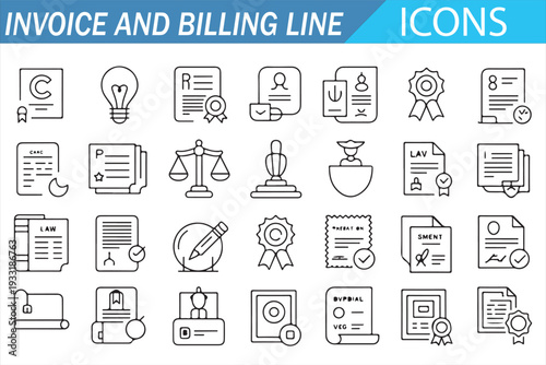 Invoice, Receipt and Tax Icons – Minimal Business Line Collection
