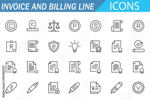 Finance and Payment Outline Icons – Office Accounting Vector Set