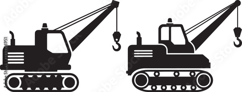 Heavy Duty Crawler Cranes for Construction Sites, Lifting, and Industrial Development Black Vector Icons