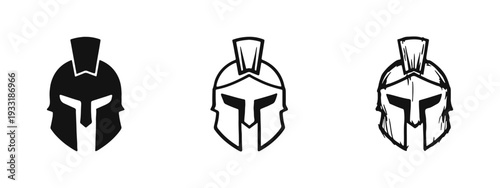 Ancient Warrior Helmet Icon Set - Spartan or Roman Style Headwear Symbol in Different Styles