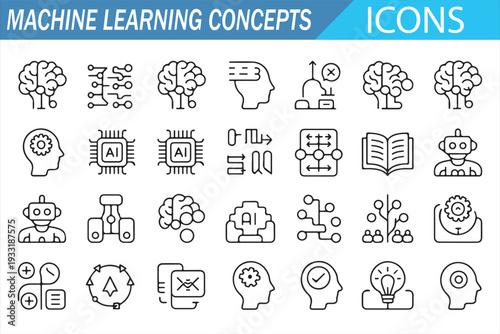 Data Science and Artificial Intelligence Icon Set – Modern Line Vector