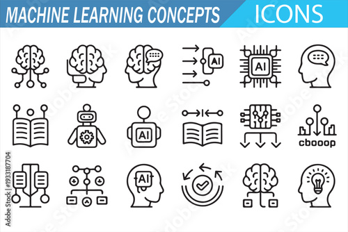 AI and Data Science Line Icon Pack – Robotics and Neural Network Vector