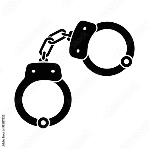 Handcuffs Silhouette Icon. Police Restraint Shackles Symbol. Arrest, Crime and Law Enforcement Concept. Black Vector Illustration Isolated on White.