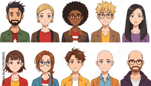 A diverse group of cartoon people with different skin tones and hairstyles