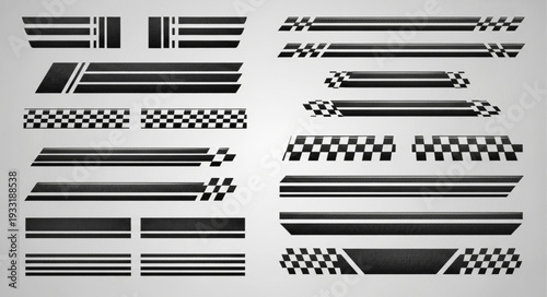 Collection of various black car stripes and racing decals designs.