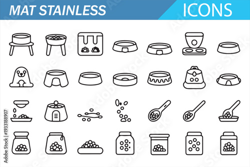 Professional Kitchen Equipment Line Icon Set – Stainless Steel Vector Symbols
