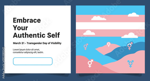 Transgender Day of Visibility poster with gender symbols and flag colors