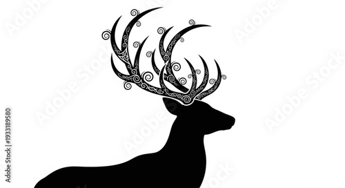 Silhouette of Deer with Antlers.