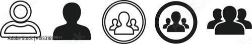 User profile and people icons used for personal information symbols, avatars, and member pictograms. 