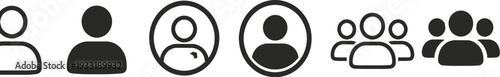 User profile and people icons used for personal information symbols, avatars, and member pictograms. 
