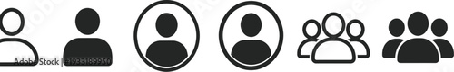User profile and people icons used for personal information symbols, avatars, and member pictograms. 