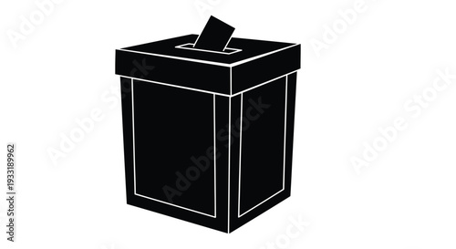 A black and white illustration of a ballot boZ with a ballot being inserted