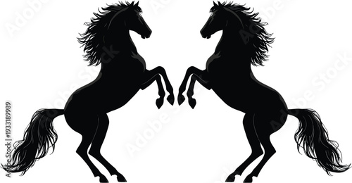 Two black horse silhouettes rearing up on their hind legs facing each other