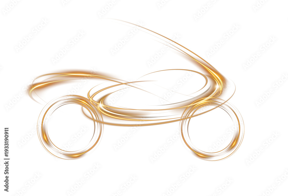 Fototapeta premium Golden dust and sparkles create a motorcycle outline on a transparent background during a creative art project