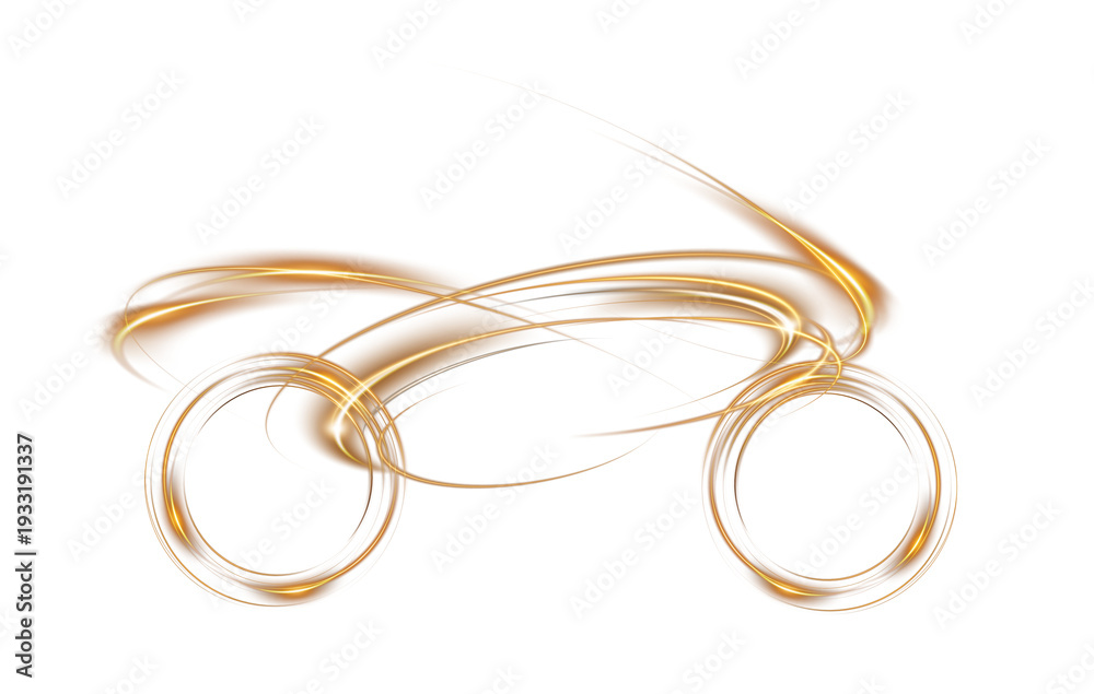 Fototapeta premium Golden dust and sparkles create a motorcycle outline on a transparent background during a creative art project