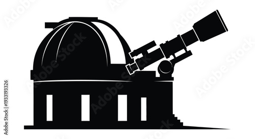 Black silhouette of an observatory building with a large telescope pointed skyward