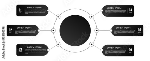 Business diagram with 6 circular steps–Modern simple vector for workflow layout, diagram, report, web design – Business concept connected steps, timeline infographic design element with numbering 