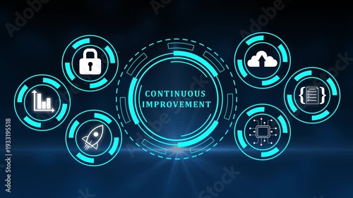 Professional business concept of continuous improvement showing cyclical growth and optimization of workflow process in office.Continuous improvement concept animation. Business, Technology,4k