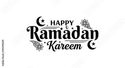 A decorative ramadan kareem greeting with a crescent moon and stars bold typography silhouette high quality professional detailed