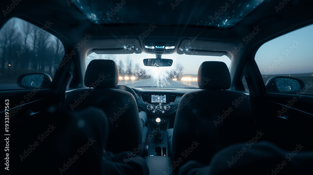 Fototapeta premium Distinct split, view from inside a car, divided sections, bold areas 