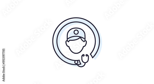 Circular safety logo with abstract person wearing a hard hat. Vector Icon. EPS Editable