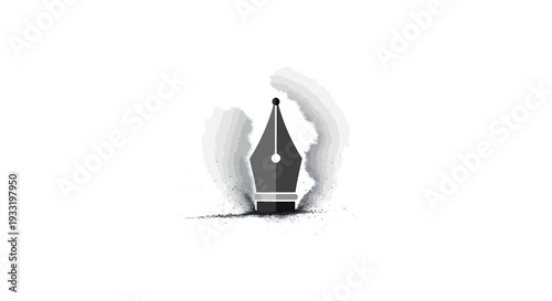 Elegant Pen Nib Icon Emerges From Ink Splash. Vector Icon. EPS Editable