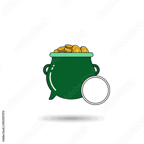 Emerald Pot of Gold with Coins and Treasure. Vector Icon. EPS Editable