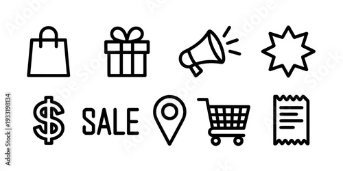 Black Friday sale shopping icons set