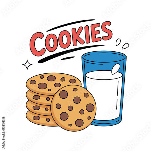 Chocolate chip cookies with glass milk