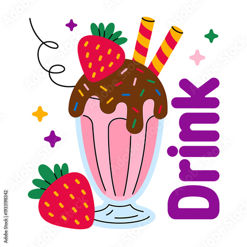 Strawberry milkshake with chocolate topping