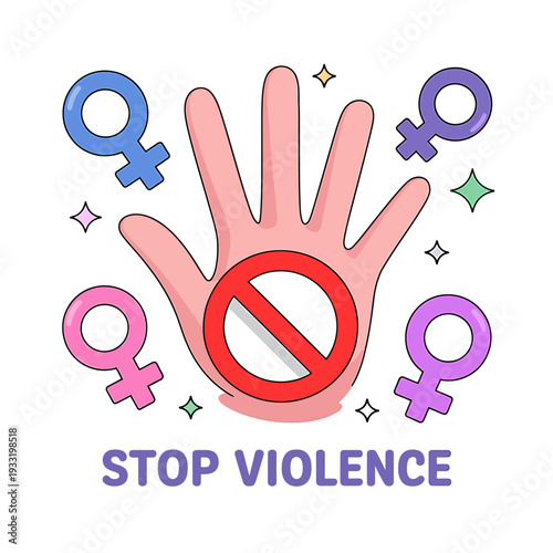 Stop violence against woman hand sign  female gender symbols