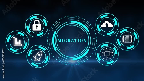 migration strategy global connectivity and business technology concepts.Digital Circuit Network Technology internet data space Background.4k