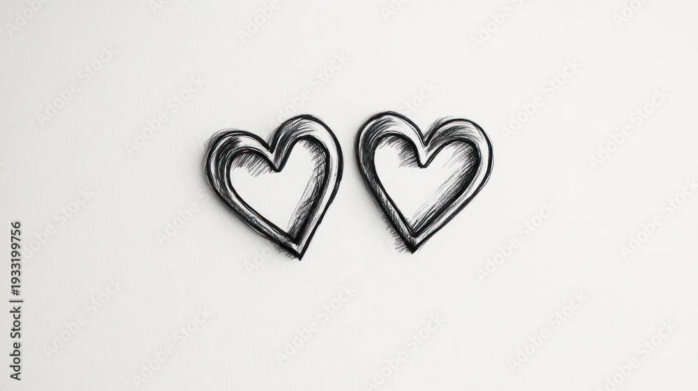 Obraz premium Two sketched hearts on white background; Valentine's Day card