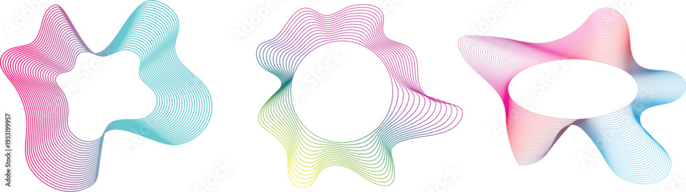 Εκτύπωση καμβά Colorful gradient wave shapes with lines and curves  abstract geometric designs