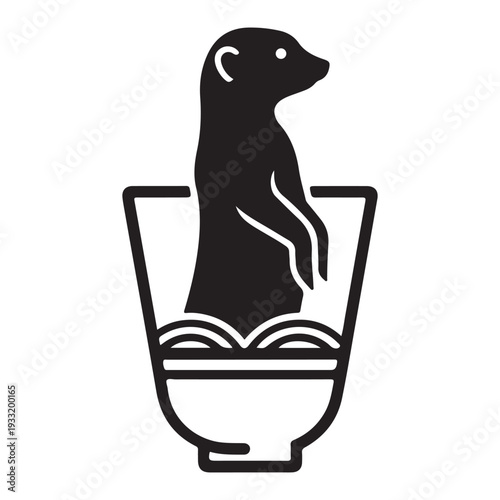 Black silhouette of a sea lion in a glass of water  sea lion in glass