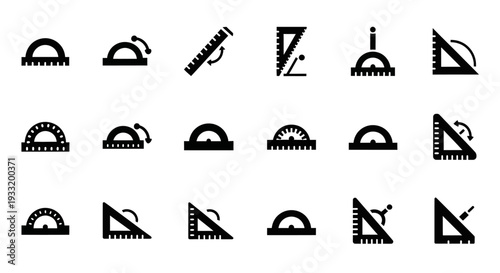 Collection of geometric shapes and tools in black silhouettes against a plain background viewed from directly above