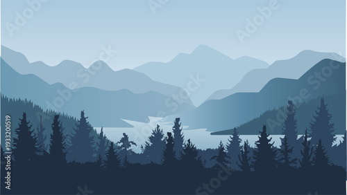 Minimalist mountain lake landscape